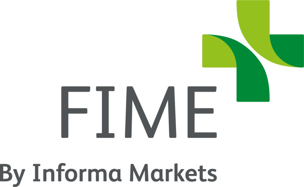 A grey logo for FIME, a leading partner with the network.